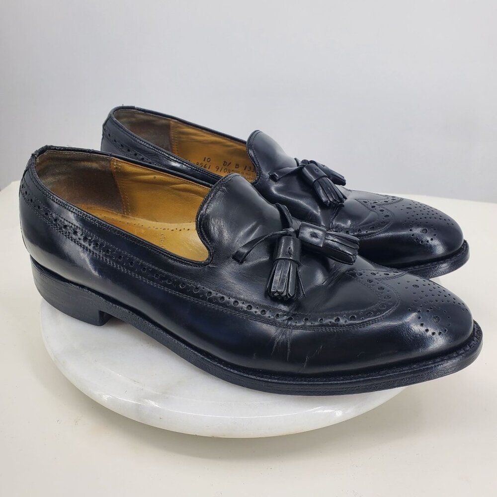 Johnston & Murphy Black Leather Slip On Men's Tassel Wingtip Dress Shoes Size 10